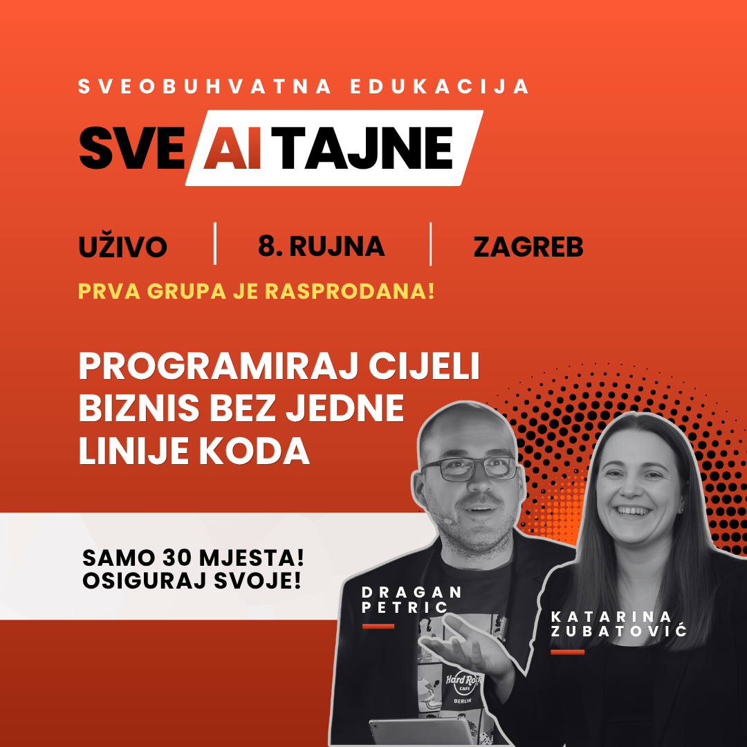 Uživo radionica Sve AI tajne, 8. rujna, Zagreb - Dragan Petric i Katarina Zubatović